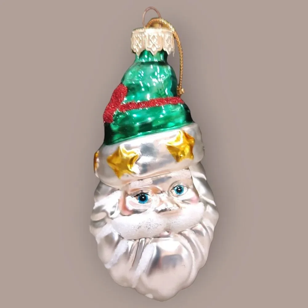 Blue Eyed Green Hat Santa Christmas Ornament Hand Blown Glass Thomas Pacconi 02